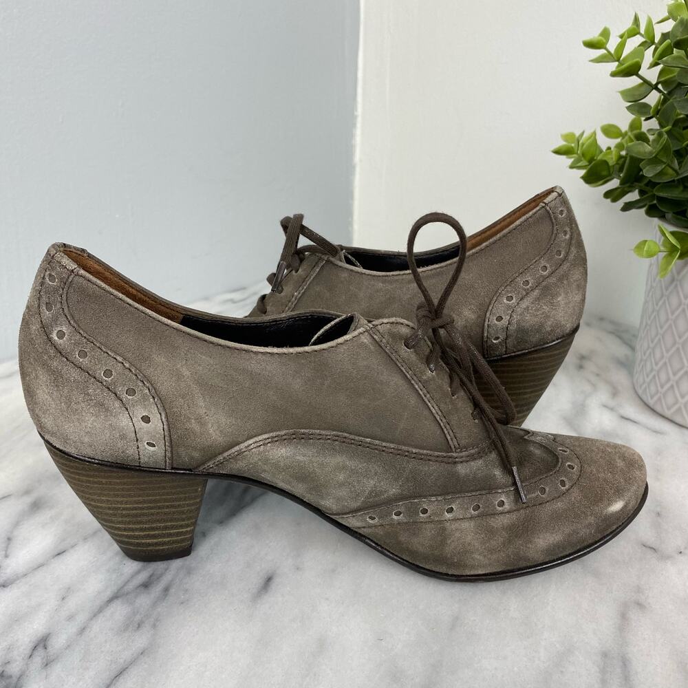 Paul Green Kelsey Lace Up Brougue Oxford Gray Nubuck Leather 6.5 Steampunk - Picture 3 of 9